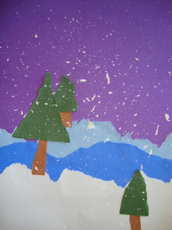 Snowy Landscape torn paper collage - Ms. Campbell's Classes